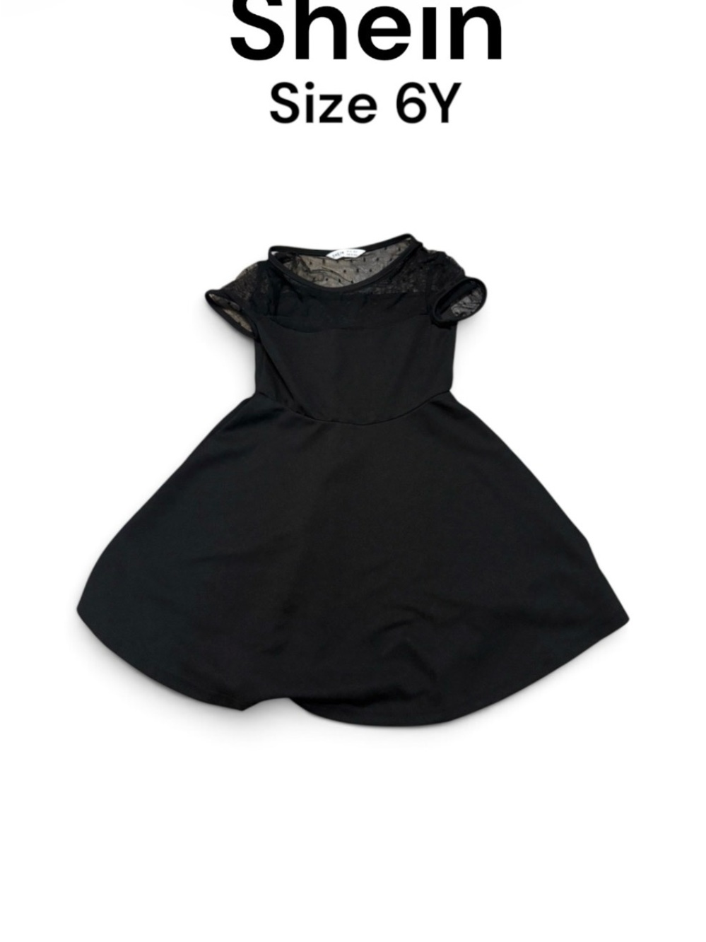 SHEIN Black Fit-and-Flare Dress with Sheer Mesh Yoke